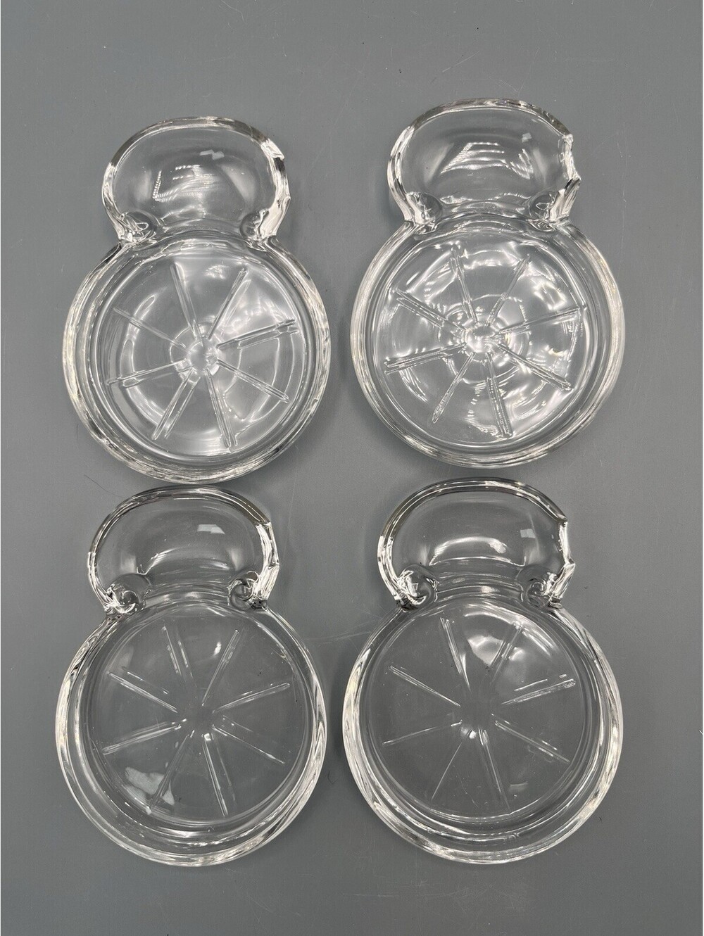 Vintage Fostoria Mademoiselle Sip & Smoke Coaster Ashtray Set of 4 Clear Glass